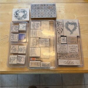 Stampin Up Wooden Rubber Stamp Set with Various Designs